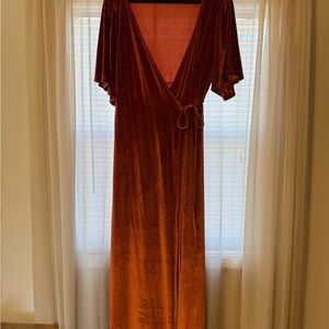 Meghan Velvet Wrap Maxi Dress | Rust